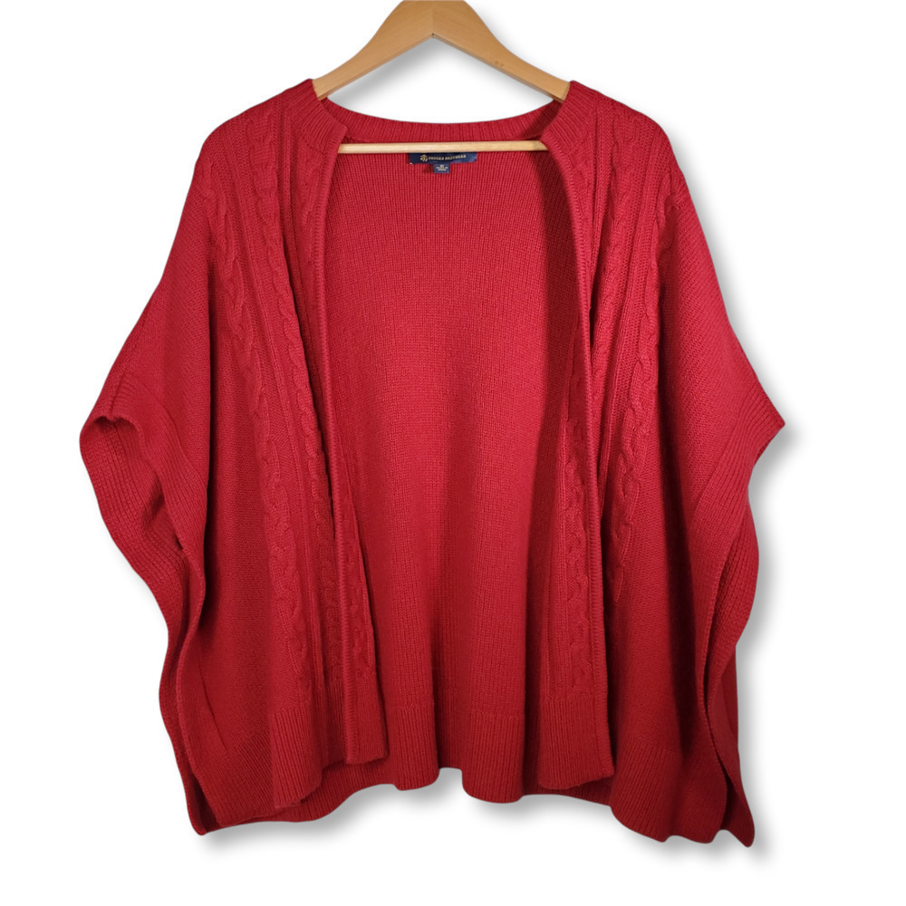Brooks Brothers Cable Knit Open Front Poncho Cardigan Red One Size